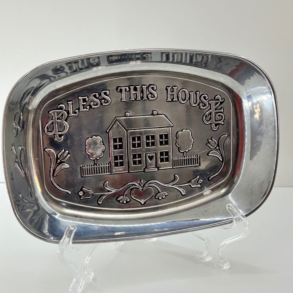 Vintage Wilton Armetale Bless This House Oval Tray‎ Pewter Serving Dish Home